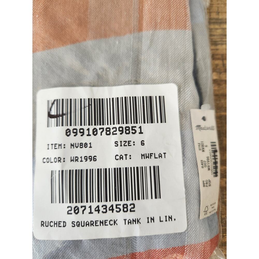 NWT Madewell Ruched Squareneck Tank in Linen-Cotton Blue/Orange 6 - Picture 13 of 13